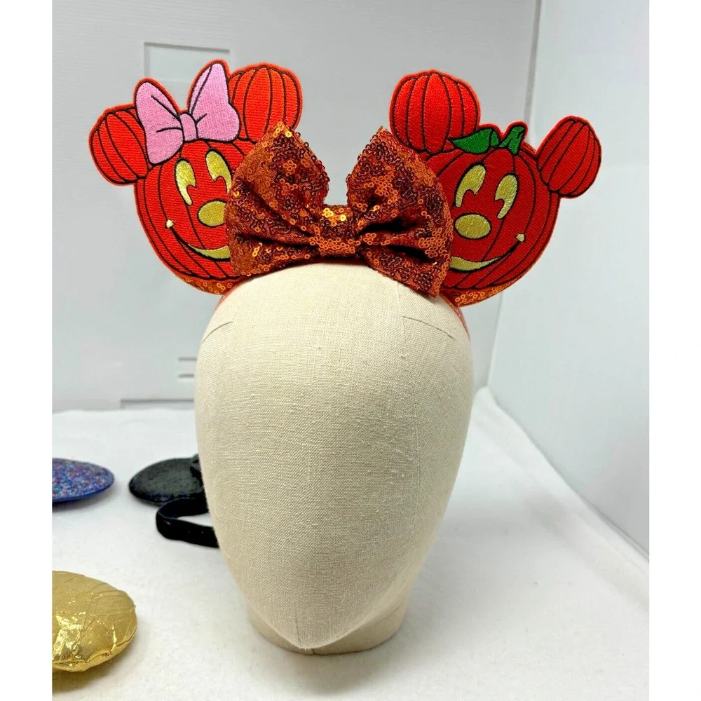 Disney Minnie Ears Headband Sparkle Bow Party‎ Blue Black Gold Orange Lot of 4